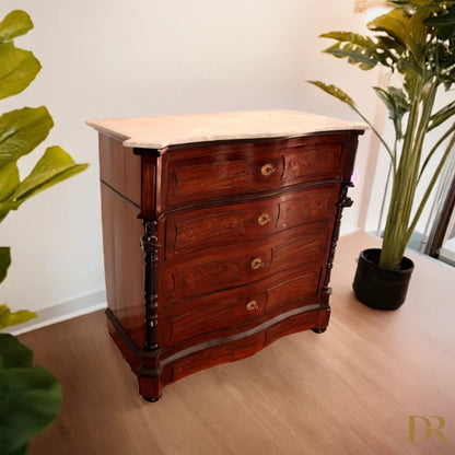 Antico cassettone napoletano in palissandro con top in marmo, stile XIX secolo