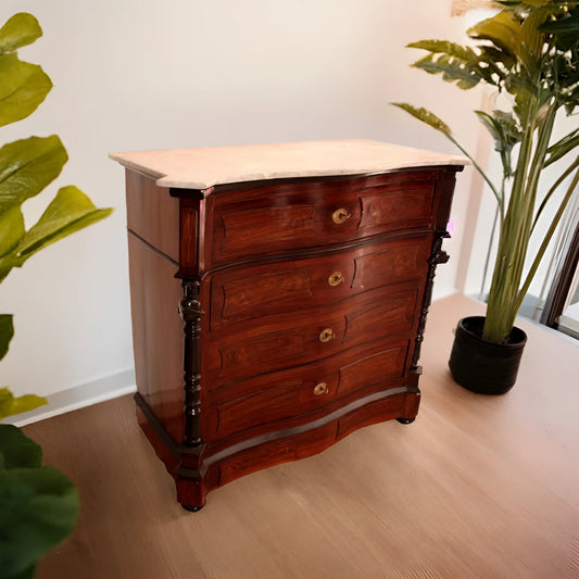 Elegante cassettone napoletano xix secolo in palissandro con piano in marmo antico