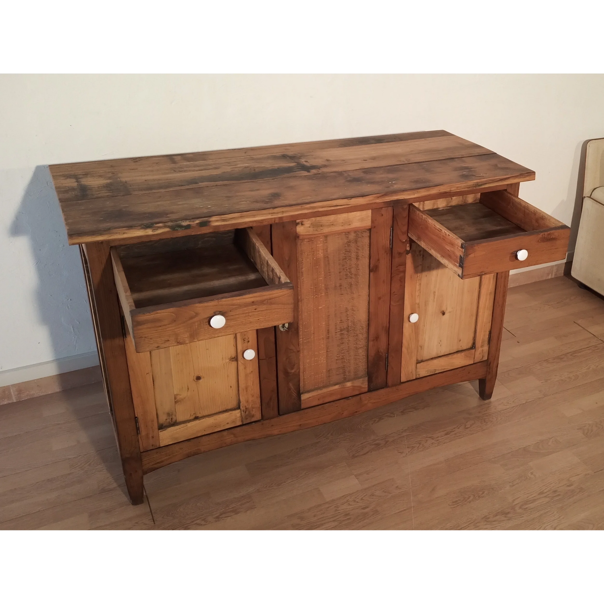 Credenza bassa in pino rustica, Sud Italia, Fine XIX° Secolo