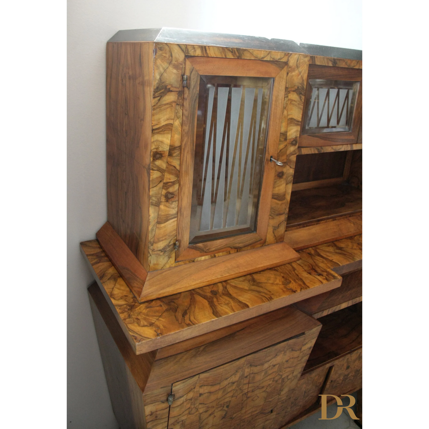 Credenza due corpi Art Decò Italia Roma con dettagli per ministro Bottai 1933