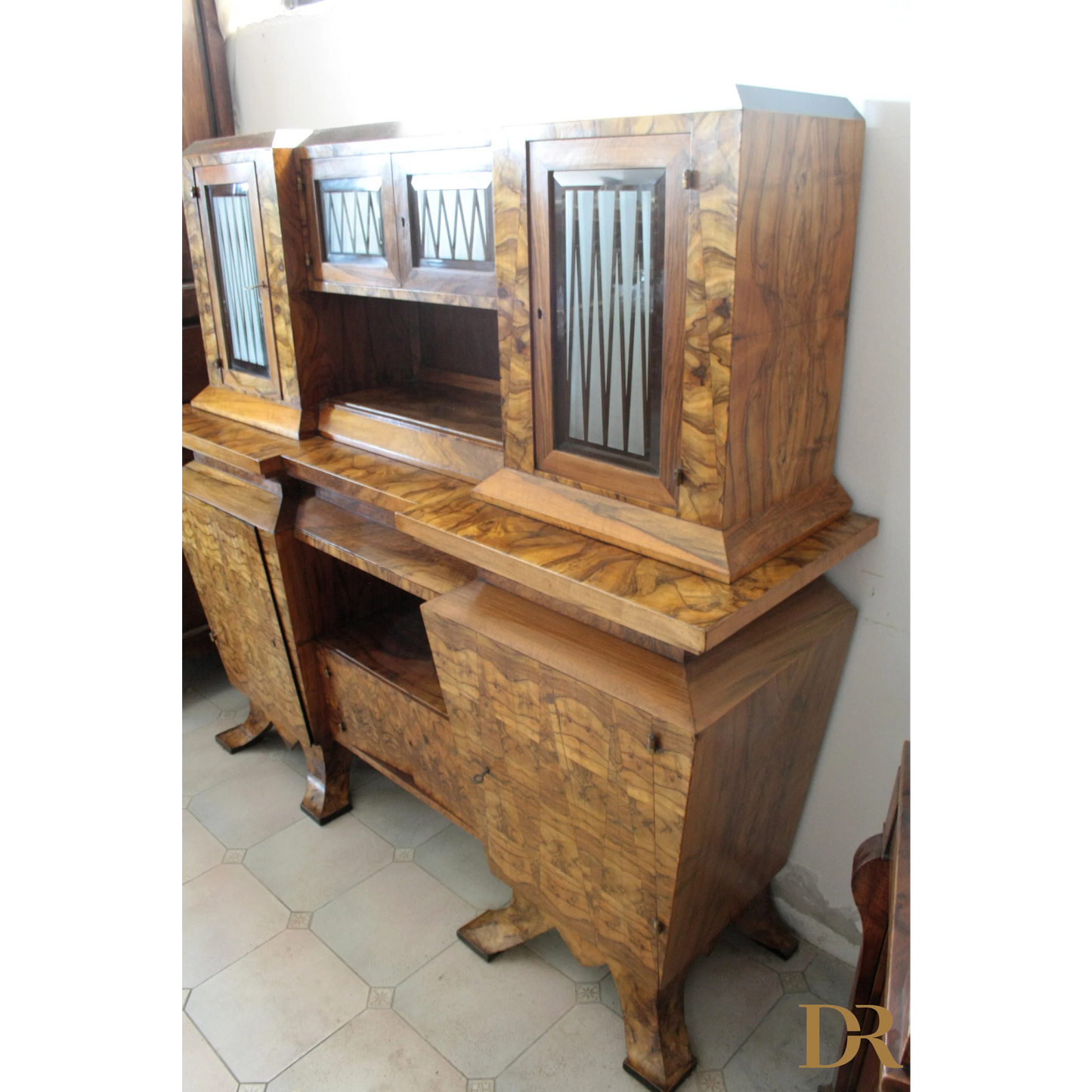 Credenza due corpi Art Decò in legno, dimensioni corpo, realizzata per il ministro Bottai