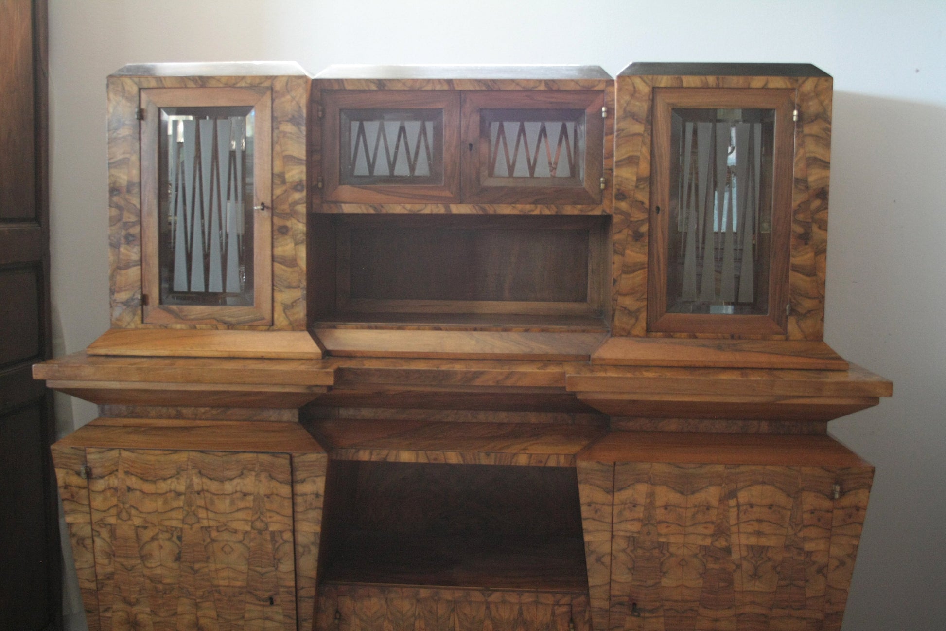 Credenza due corpi Art Decò con vetri per il ministro Bottai, dimensioni corpo Roma