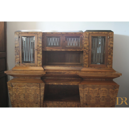 Credenza due corpi Art Decò con vetri per il ministro Bottai, dimensioni corpo Roma