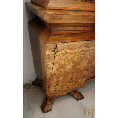 Credenza due corpi Art Decò con rivestimento decorativo in legno, ministro Bottai 1933