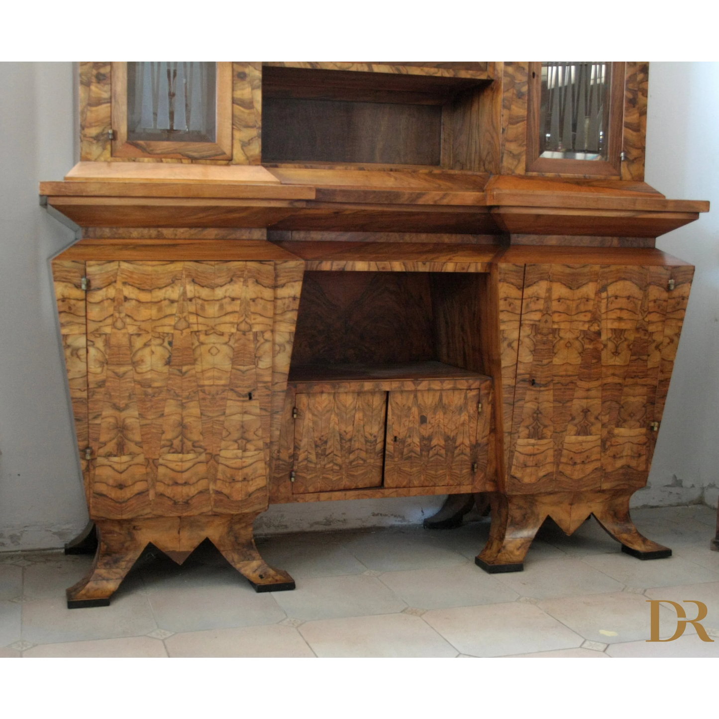 Credenza due corpi Art Decò con ante in vetro, realizzata per il ministro Bottai