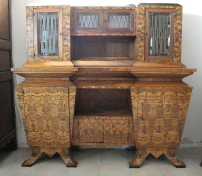 Credenza due corpi Art Deco Italia Roma con vetri, realizzata per il ministro Bottai nel 1933