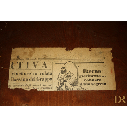 Faded vintage newspaper clipping on credenza due corpi Art Decò, ministro Bottai 1933