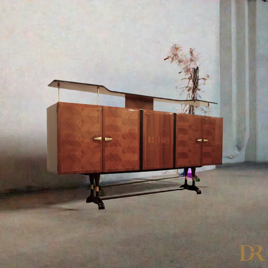 Credenza mid-century mobile bar consolle Vittorio Dassi con piano in vetro