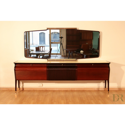 Credenza di metà secolo di Osvaldo Borsani, mogano, palissandro e onice, Italia, anni '50