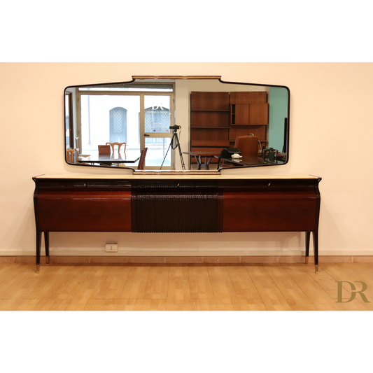 Credenza di metà secolo di Osvaldo Borsani, mogano, palissandro e onice, Italia, anni '50