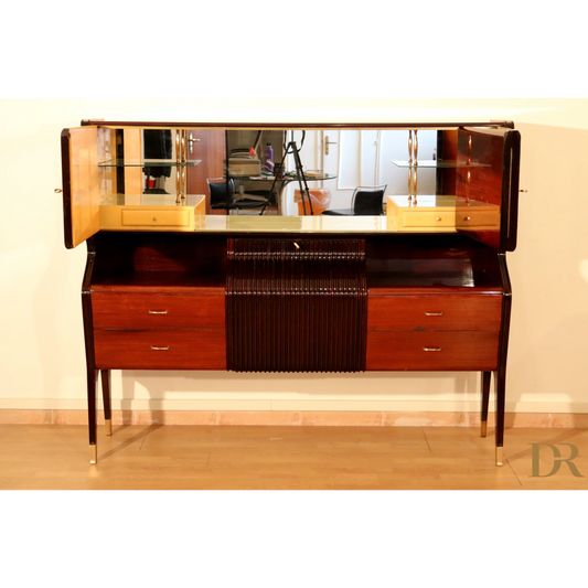 Credenza di metà secolo di Osvaldo Borsani, mogano, palissandro, acero, Italia, anni '50