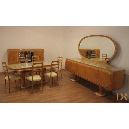 Credenza mid-century moderna di vittorio dassi anni 50 con set da pranzo art deco in legno raffinato per dario raia antiquariato