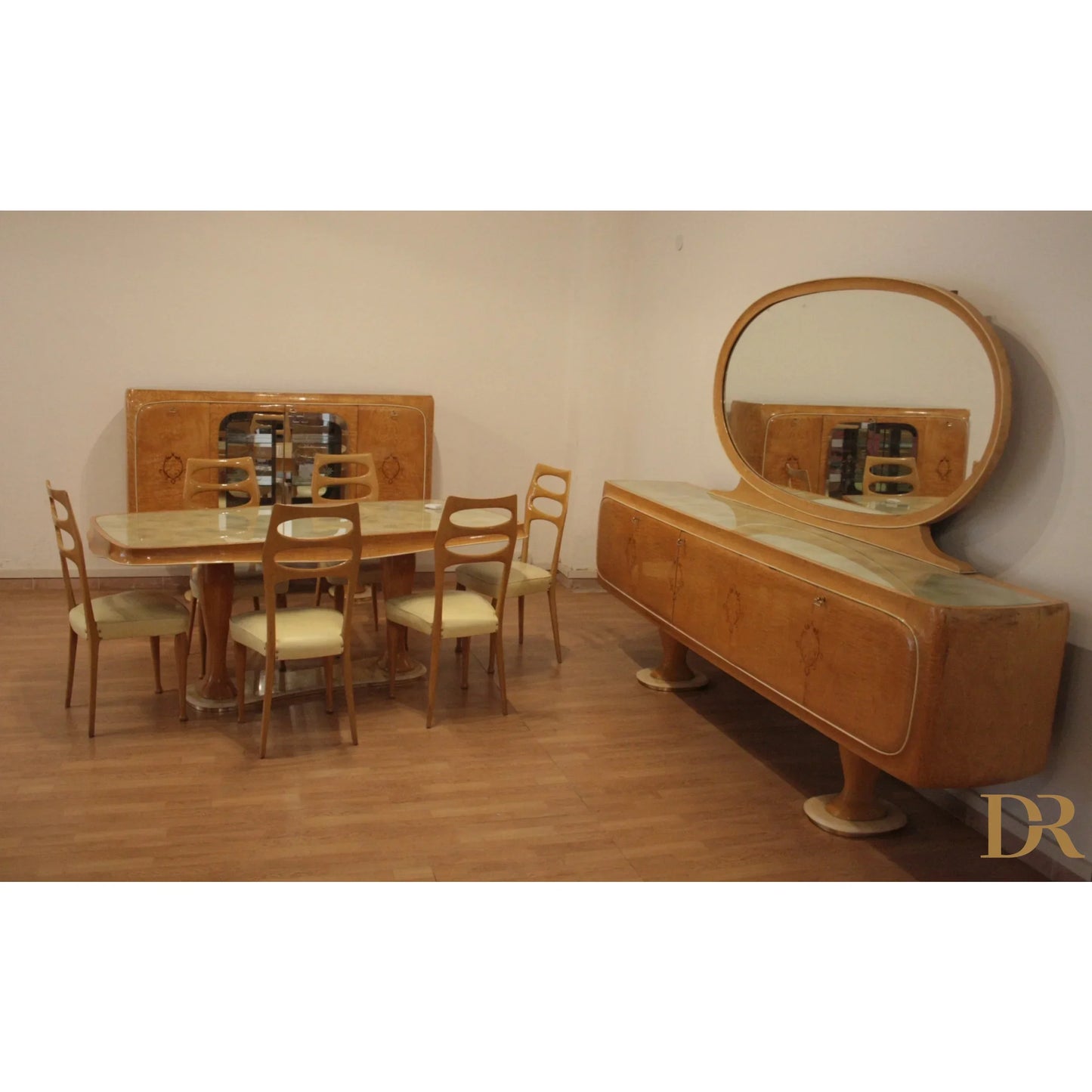 Credenza mid-century moderna di vittorio dassi anni 50 in legno con elegante design art deco per sala da pranzo