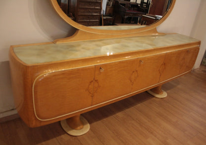 Art deco vanity con specchio in legno laccato crema di vittorio dassi credenza mid-century moderna anni 50