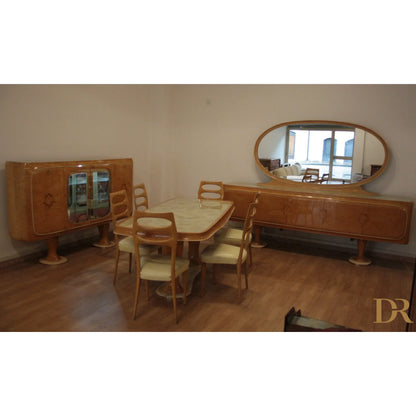 Matching dining room set in wood by vittorio dassi mid-century moderna from dario raia antiquariato years 50s