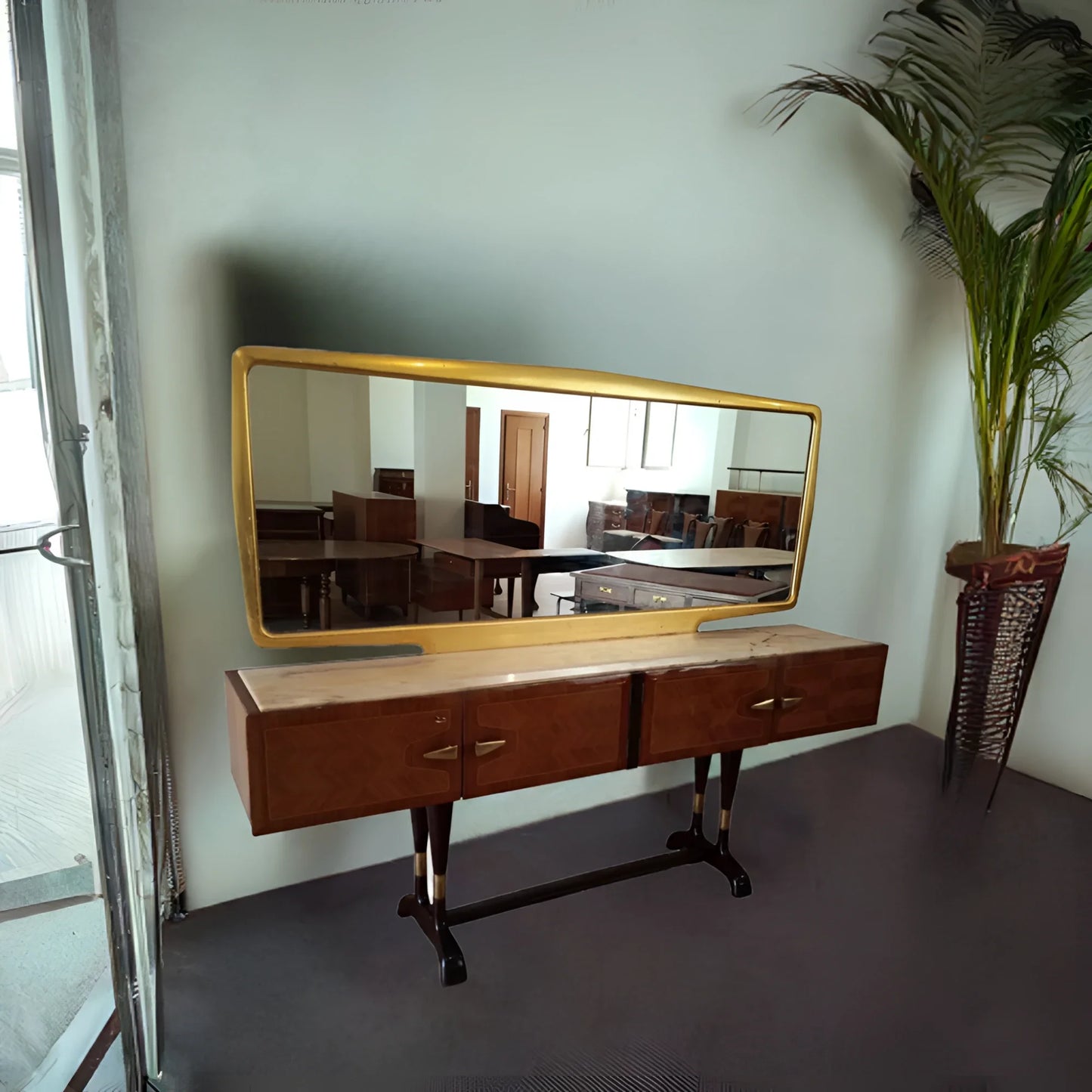 Credenza mid-century in legno con specchio con cornice dorata mobile bar consolle vittorio dassi