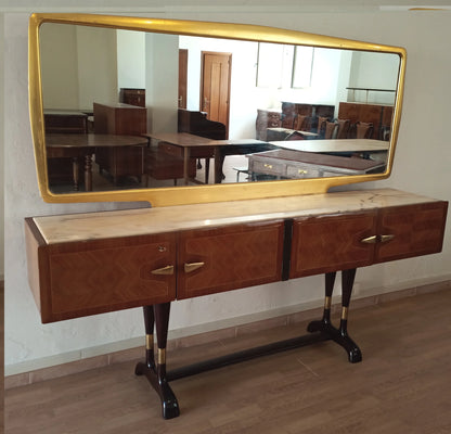 Consolle vittorio dassi credenza mid-century con cassetti e specchio con cornice dorata mobile bar consolle