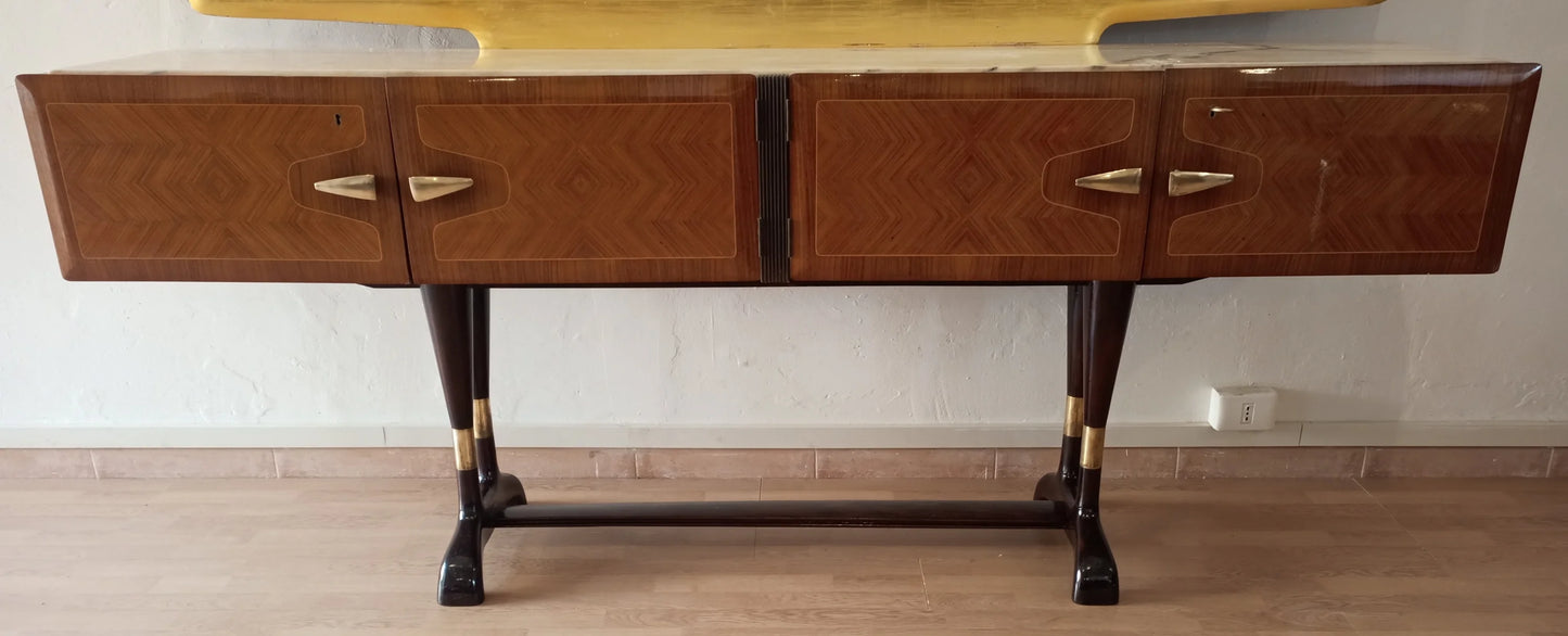 Credensa mid-century in legno con due cassetti e gambe a x in metallo mobile bar consolle vittorio dassi