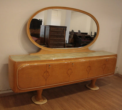 Vintage credenza mid-century moderna in legno con specchio ovale di vittorio dassi anni 50 da dario raia antiquariato
