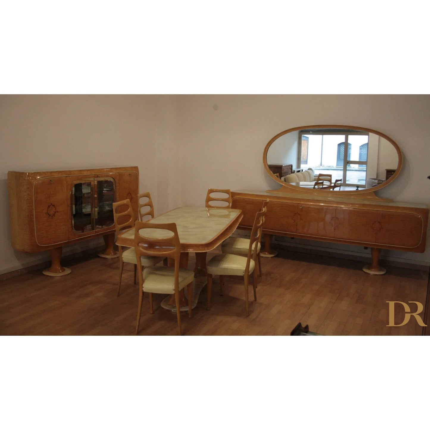 Vintage credenza mid-century moderna di vittorio dassi con buffet e specchio anni 50 per sala da pranzo
