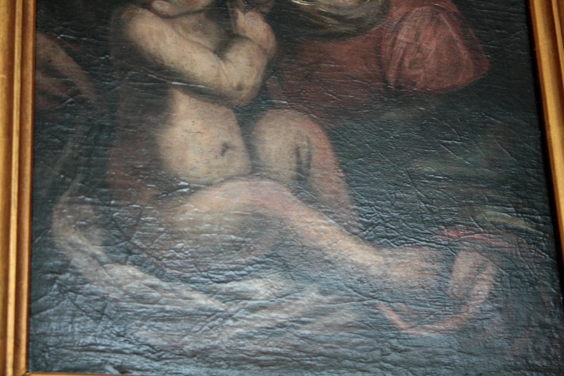 Antico dipinto olio su tela raffigurante madonna con bambino italia settentrionale xvi secolo con cornice
