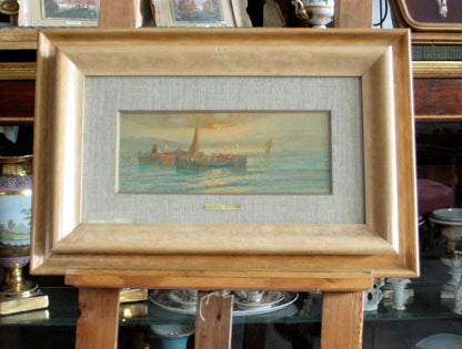 Framed seascape painting from remo testa coppia di paesaggi marino and campestre mid 20th century italy
