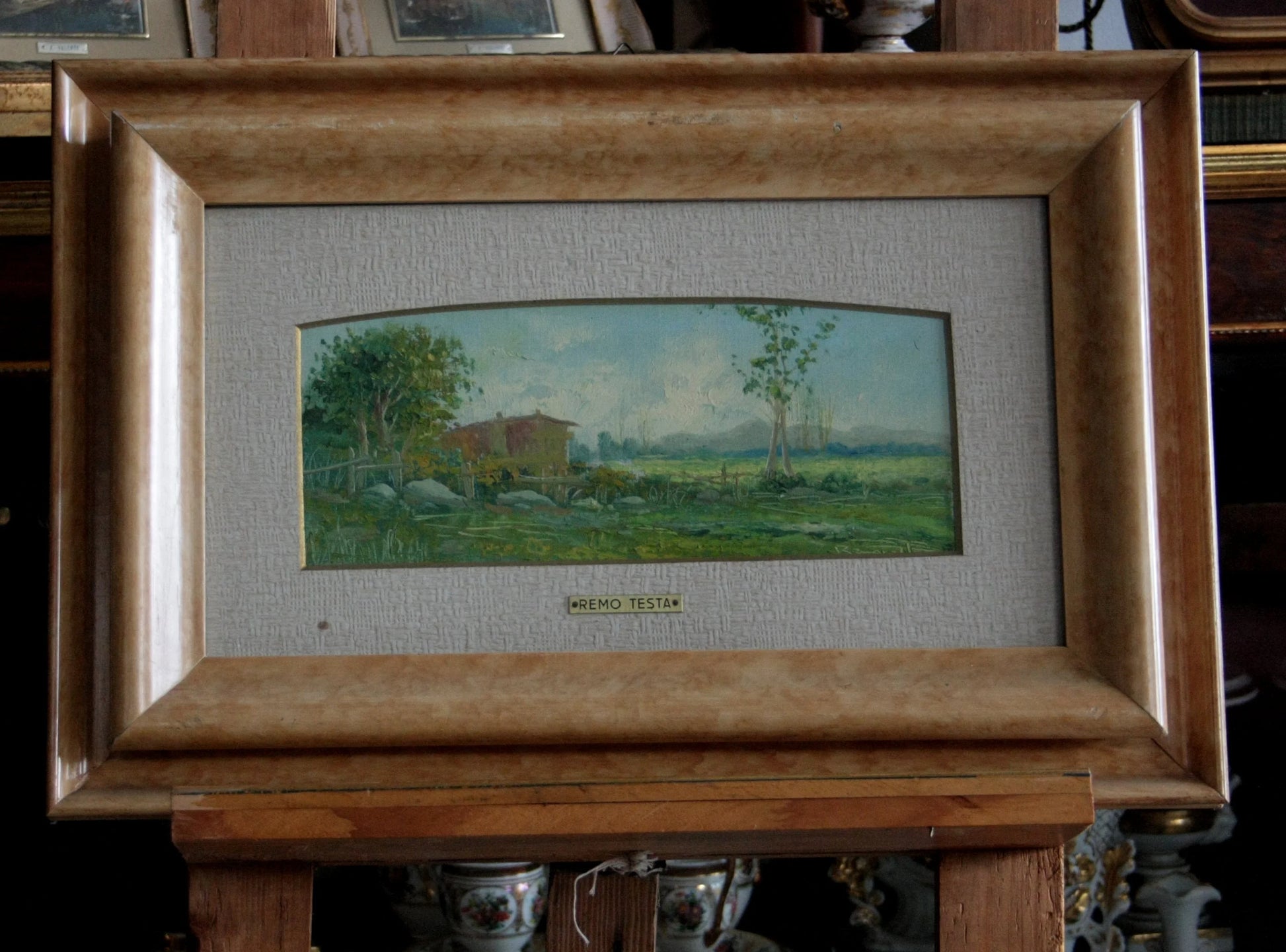 Framed landscape painting by remo testa coppia di paesaggi marino e campestre metà secolo xx italia