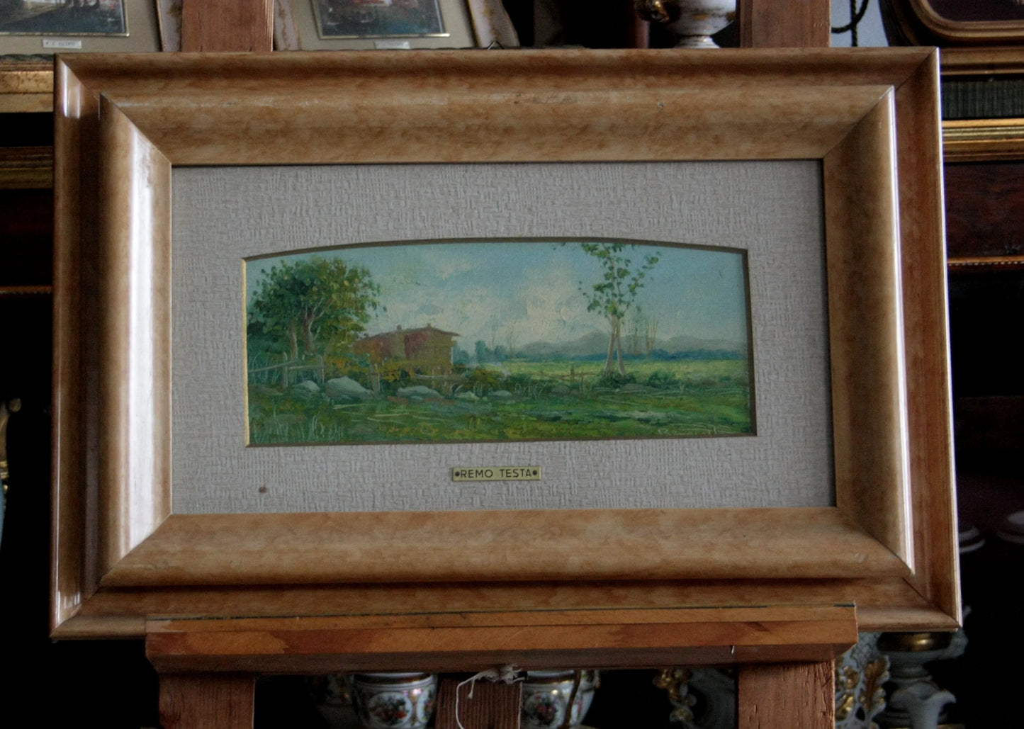 Framed landscape painting representing remo testa coppia di paesaggi marino e campestre secolo xx italia