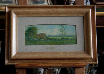 Framed landscape painting representing remo testa coppia di paesaggi marino e campestre secolo xx italia