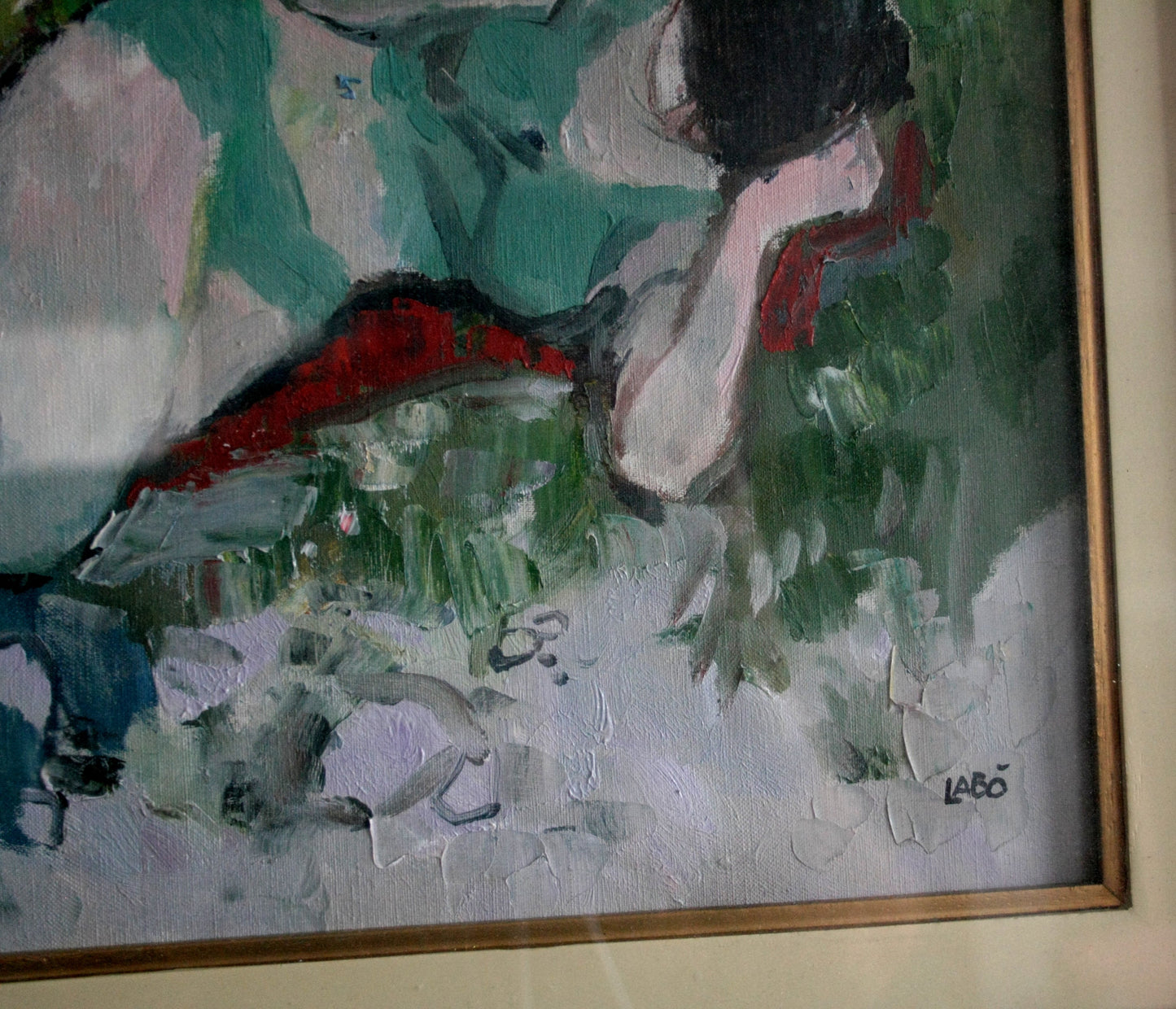 Impressionistic dipinto olio raffigurante ragazza su tela firma bel dipinto donna distesa