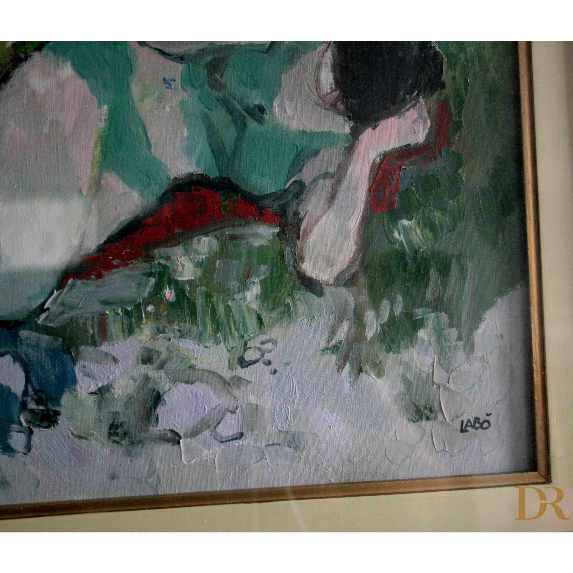 Impressionistic dipinto olio raffigurante ragazza su tela firma bel dipinto donna distesa