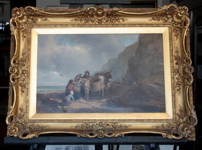 Cornice dorata ornata con dettagli intricati e passepartout bianco per joseph paul pettitt e george young the mussel gatherers south coast gatherers