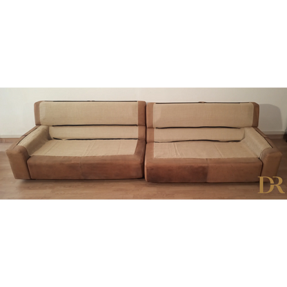 Divano Bogo in pelle e pelle scamosciata con cuscini beige, antiquariato vintage