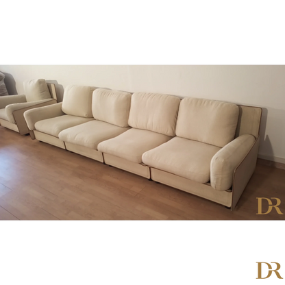 Divano beige modulare di Riccardo Arbizzoni con cuscini e braccioli retrò