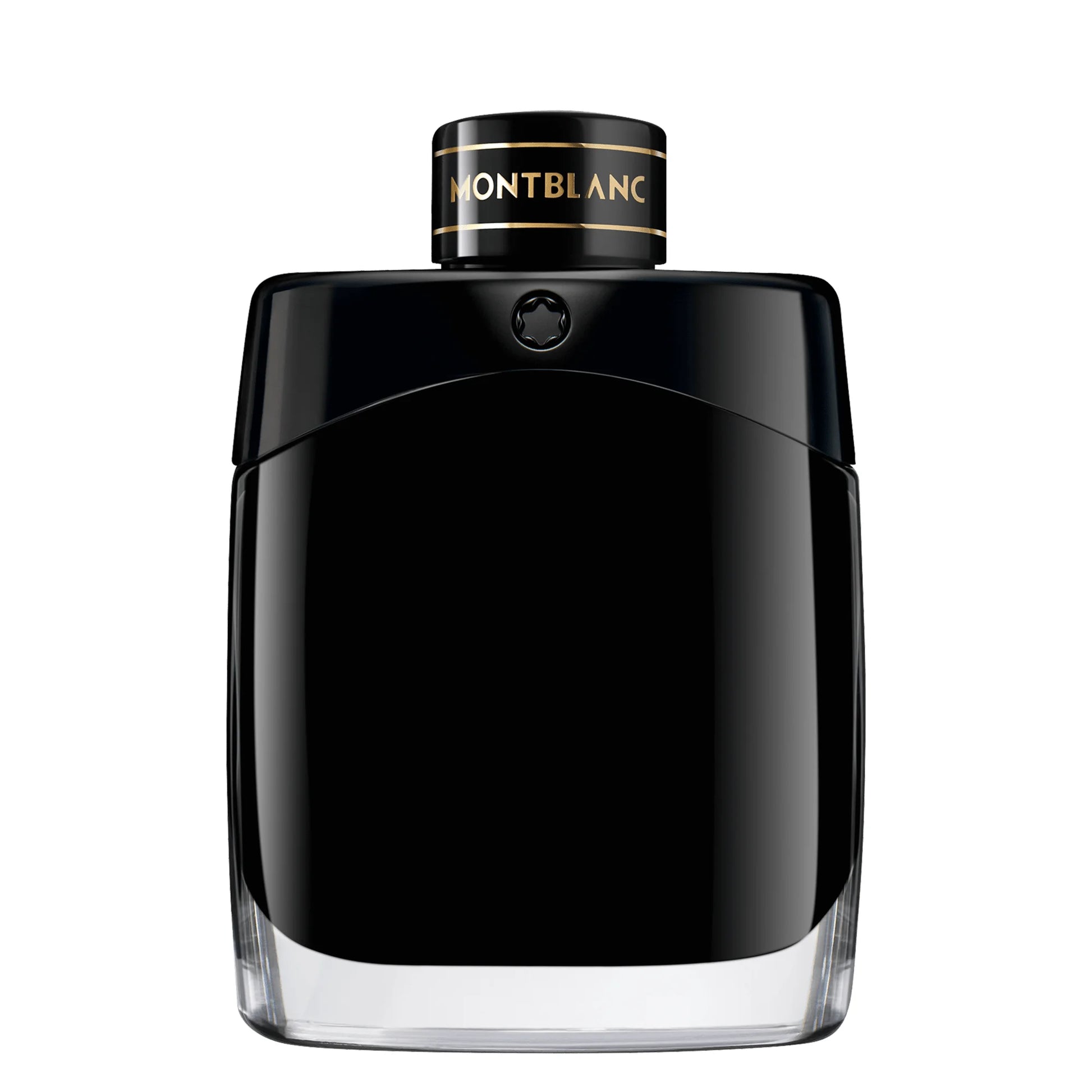 Bottiglia nera lucida montblanc legend eau de parfum 100ml con marchio dorato su tappo per raffinatezza all’uomo attivo