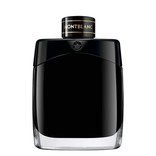 Bottiglia nera lucida montblanc legend eau de parfum 100ml con marchio dorato su tappo per raffinatezza all’uomo attivo