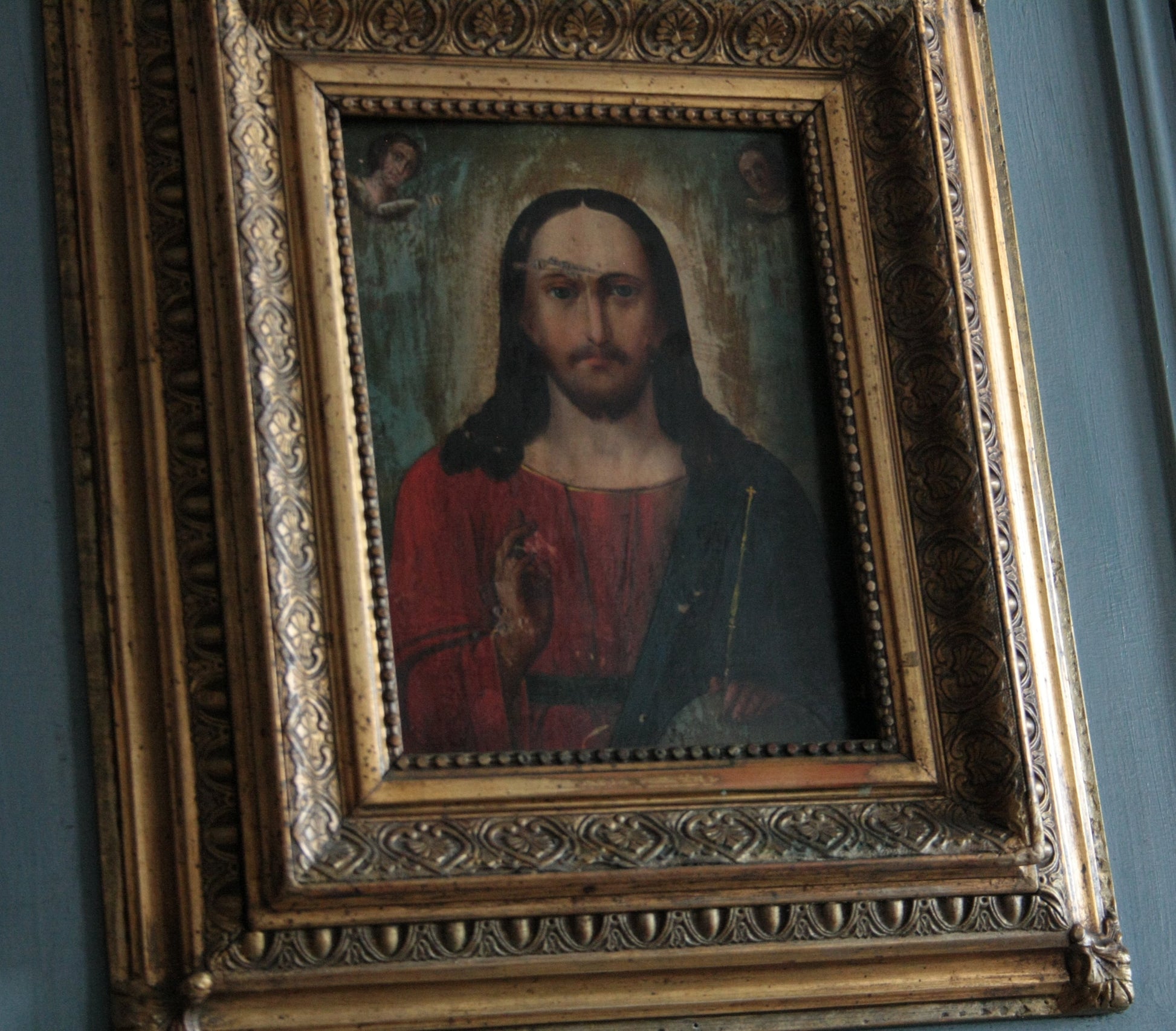 Icona ortodossa Cristo Pantocratore XVIII secolo con angeli, secolo area russa
