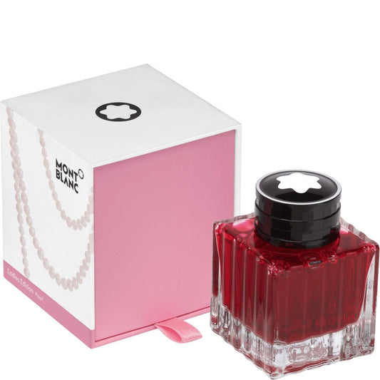 Boccetta d’inchiostro montblanc 50ml ladies edition pearl rosa con corpo in vetro sfaccettato e tappo nero logo star
