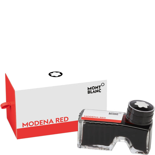 Boccetta dinchiostro montblanc 60ml rosso modena in vetro trasparente con tappo nero elegante per montblanc porta