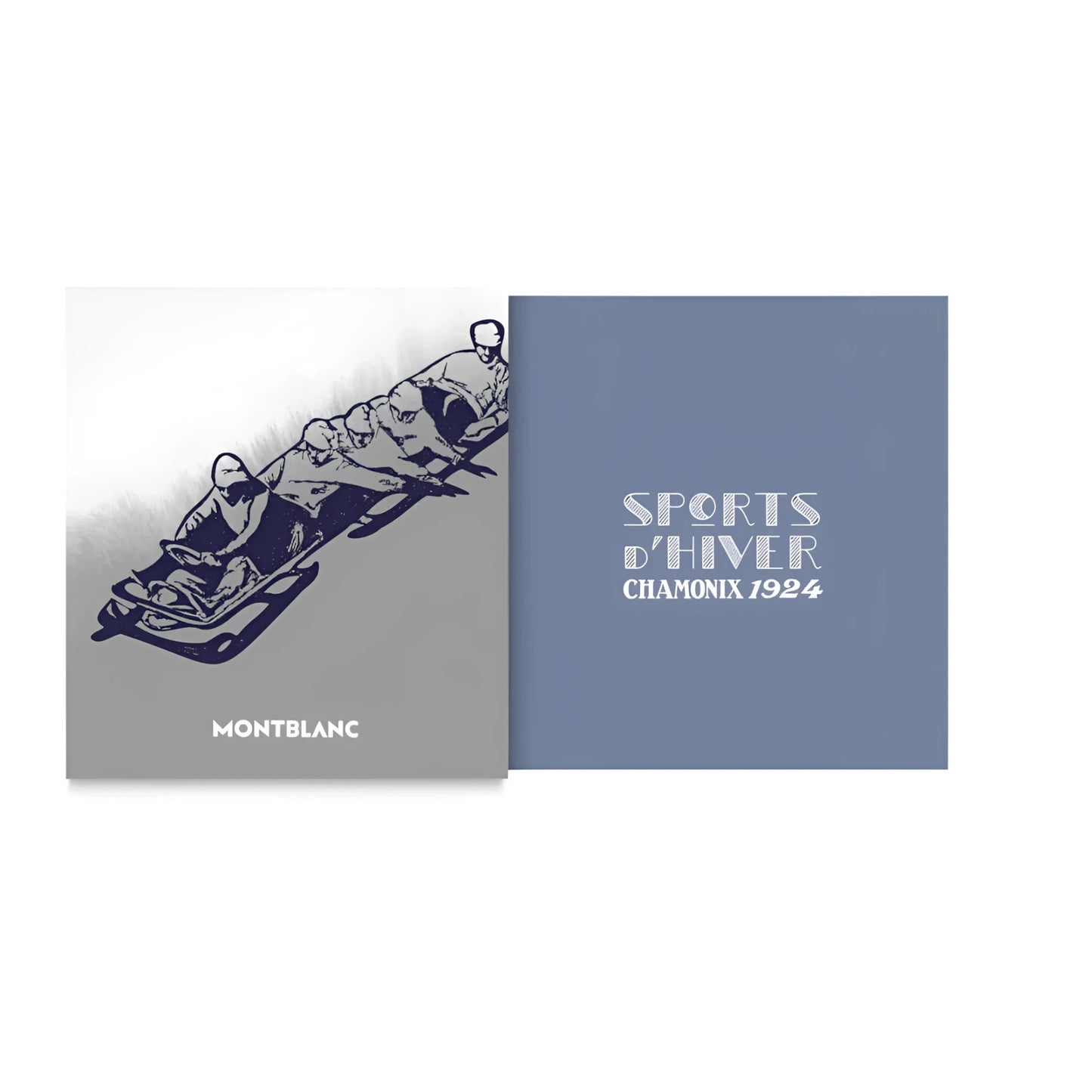 Montblanc boccetta d’inchiostro 50ml meisterstück olympic heritage con copertina grigia e blu illustratione bob su slittino