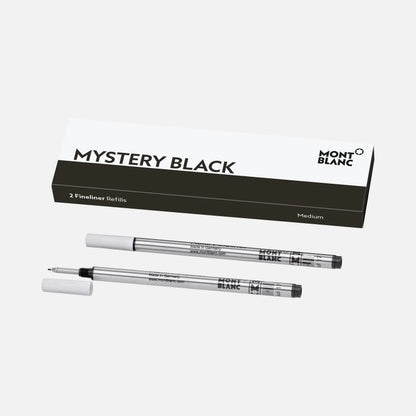 Montblanc 2 refill per fineliner punta m mystery black nero 128246 in eleganti fusti argento con cappucci neri fine punta