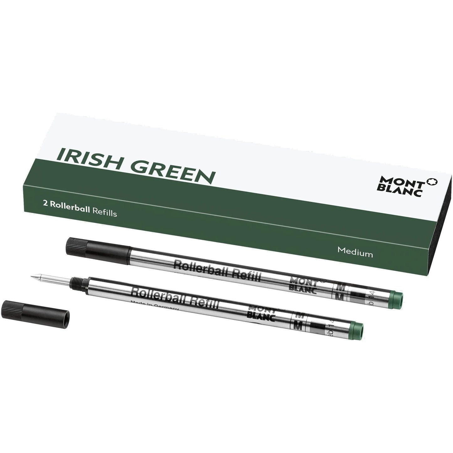 Montblanc eccetto roller refill in irish green verde con finitura metallica argento e verde per penna rollerball medium
