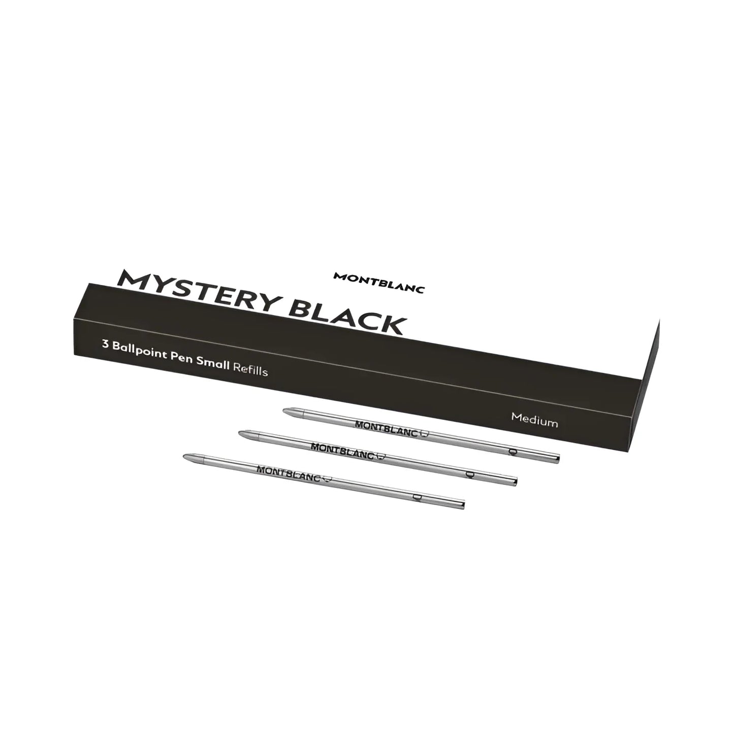 Montblanc 3 refill piccoli per penna a sfera mystery black nero con finitura metallica argento elegante