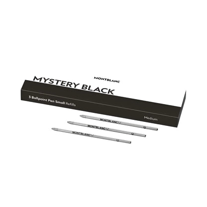 Montblanc 3 refill piccoli per penna a sfera mystery black nero con finitura metallica argento elegante
