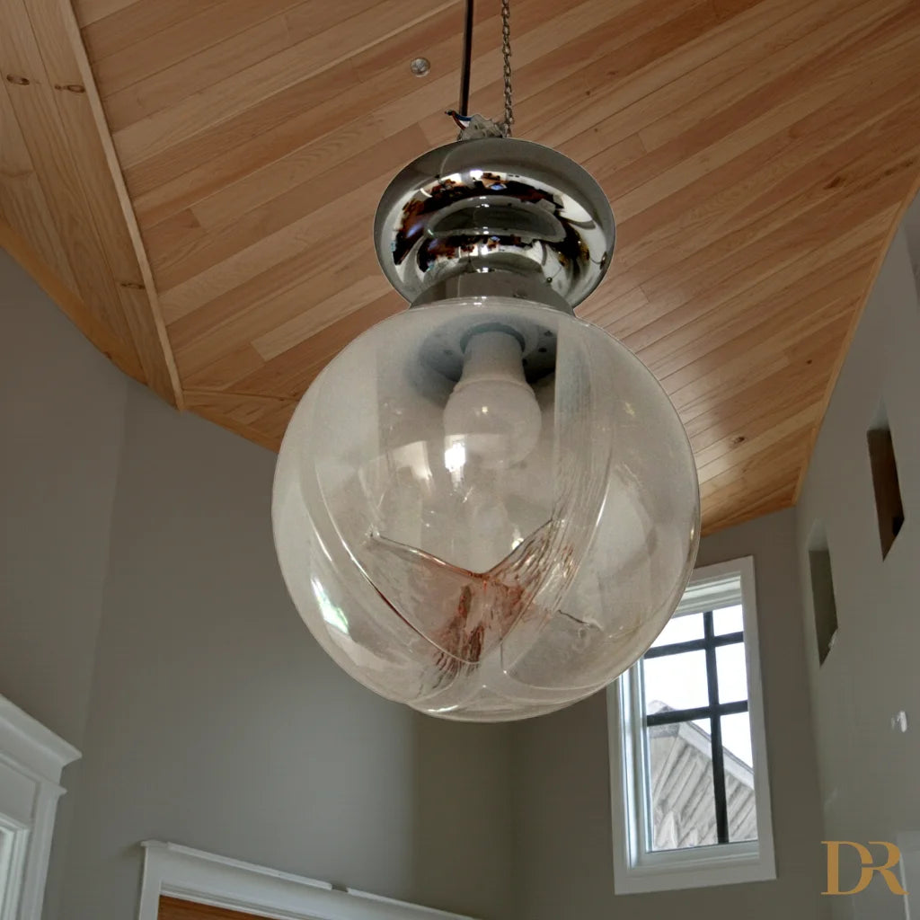 Illuminazione a soffitto con vetro soffiato e finitura cromata, Murano Italia anni ’60
