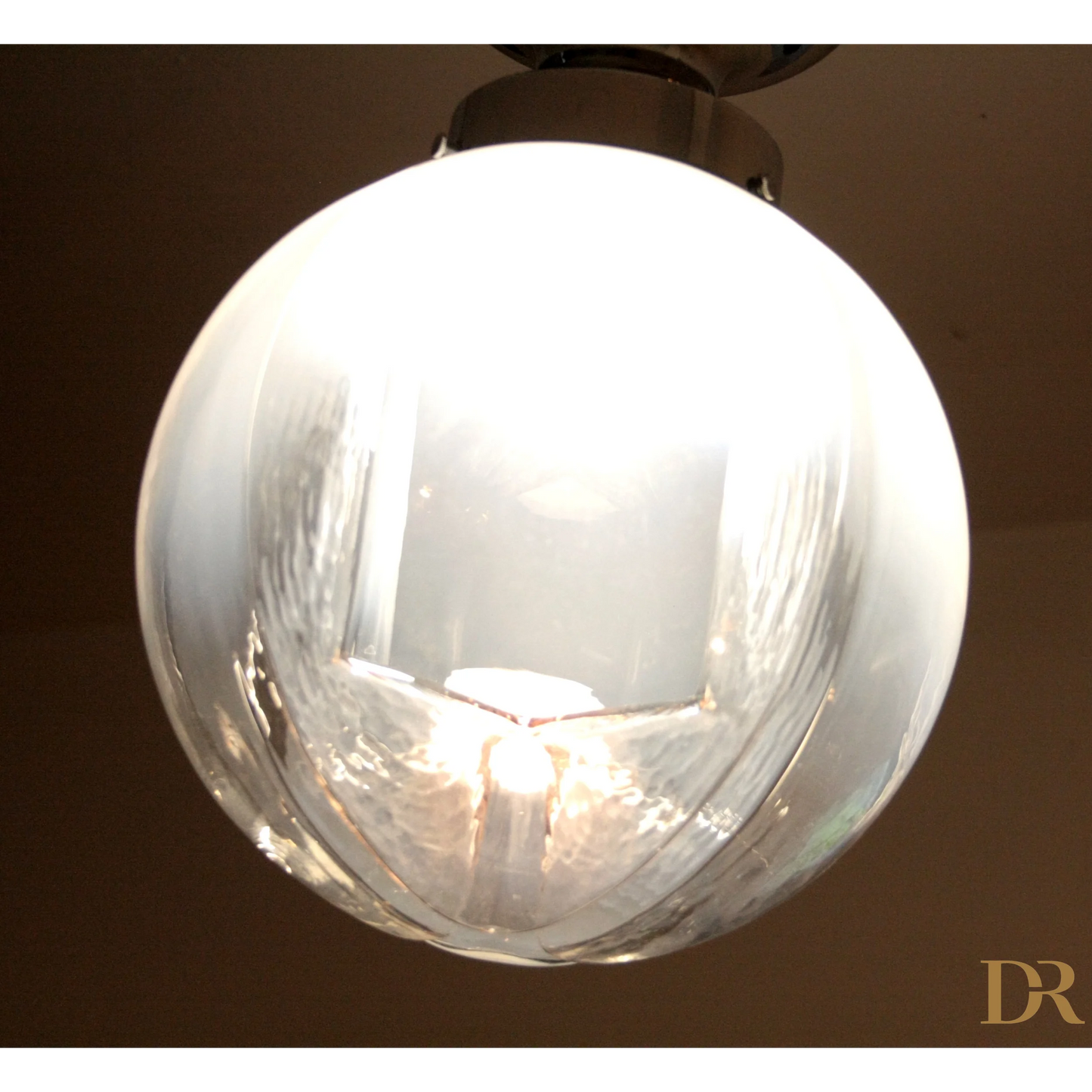 Lampada da soffitto cromata con vetro soffiato, Italia anni 60, design vintage