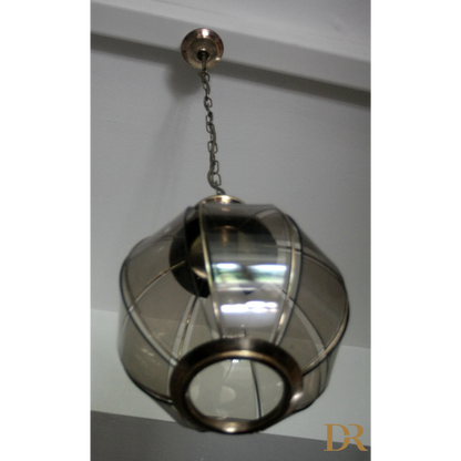 Lampadario in ottone con vetri fumé a spicchi, seconda metà XX secolo, stile vintage