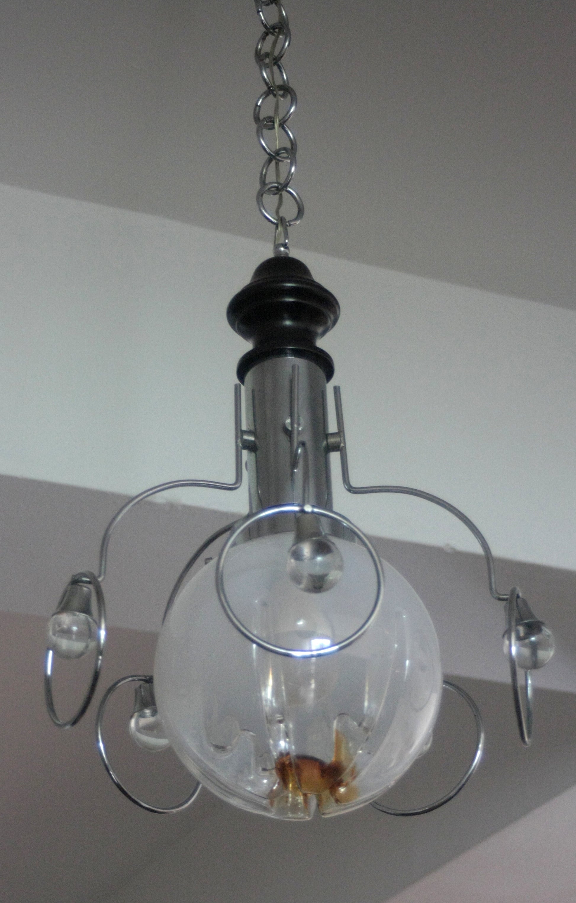 Lampadario vintage Mazzega con vetro e metallo, stile anni 70 Italia