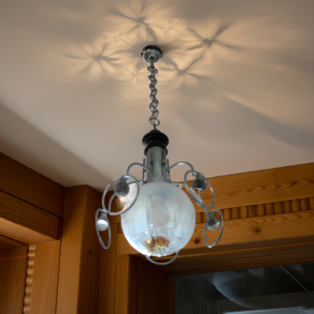 Lampadario vintage Mazzega anni 70 con globo di vetro sospeso, lampadario anni Mazzega