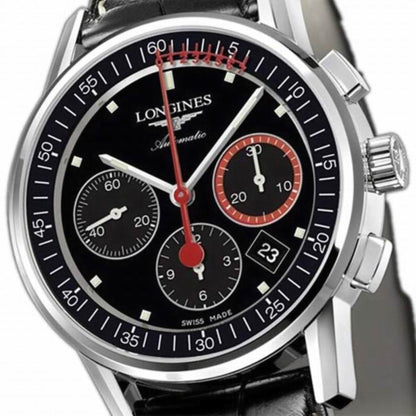Longines orologio Column-Wheel Chronograph Record 41mm nero acciaio automatico L4.754.4.52.4